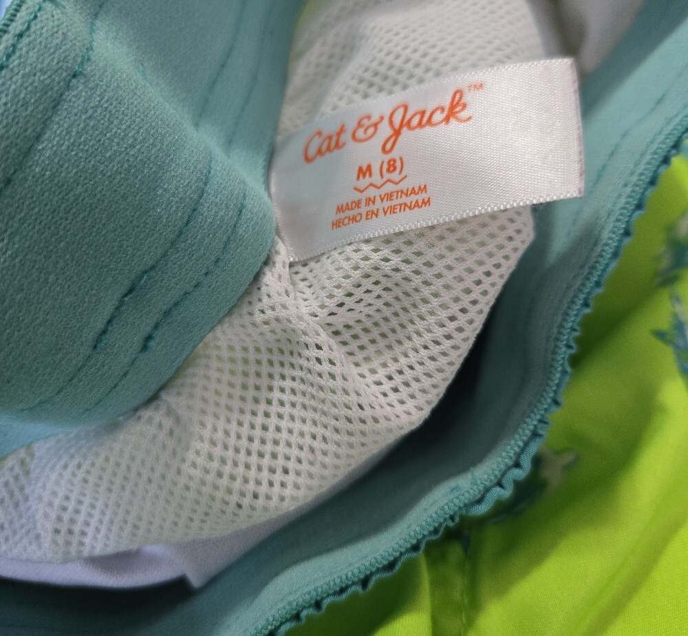 Cat & Jack Neon Green Shark Swim Trunks with Teal Trim - Picture 3 of 4